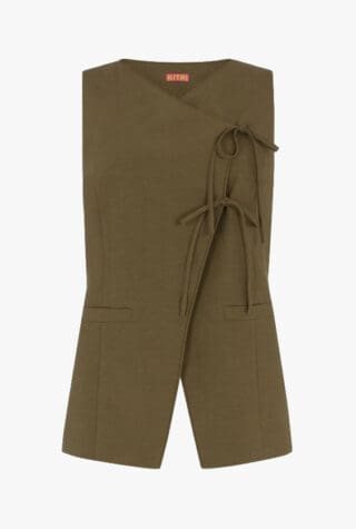 Lea Khaki Tie Front Waistcoat kitri