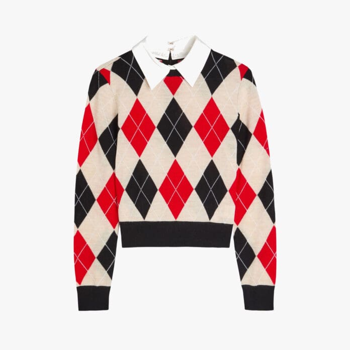 Alice + Olivia Coralannargyle wool-blend top