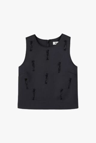 Ro&Zo Sleeveless Bead-Embroidered Woven Shell Top