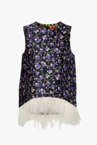 La Double J La Scala feather-trimmed jacquard top